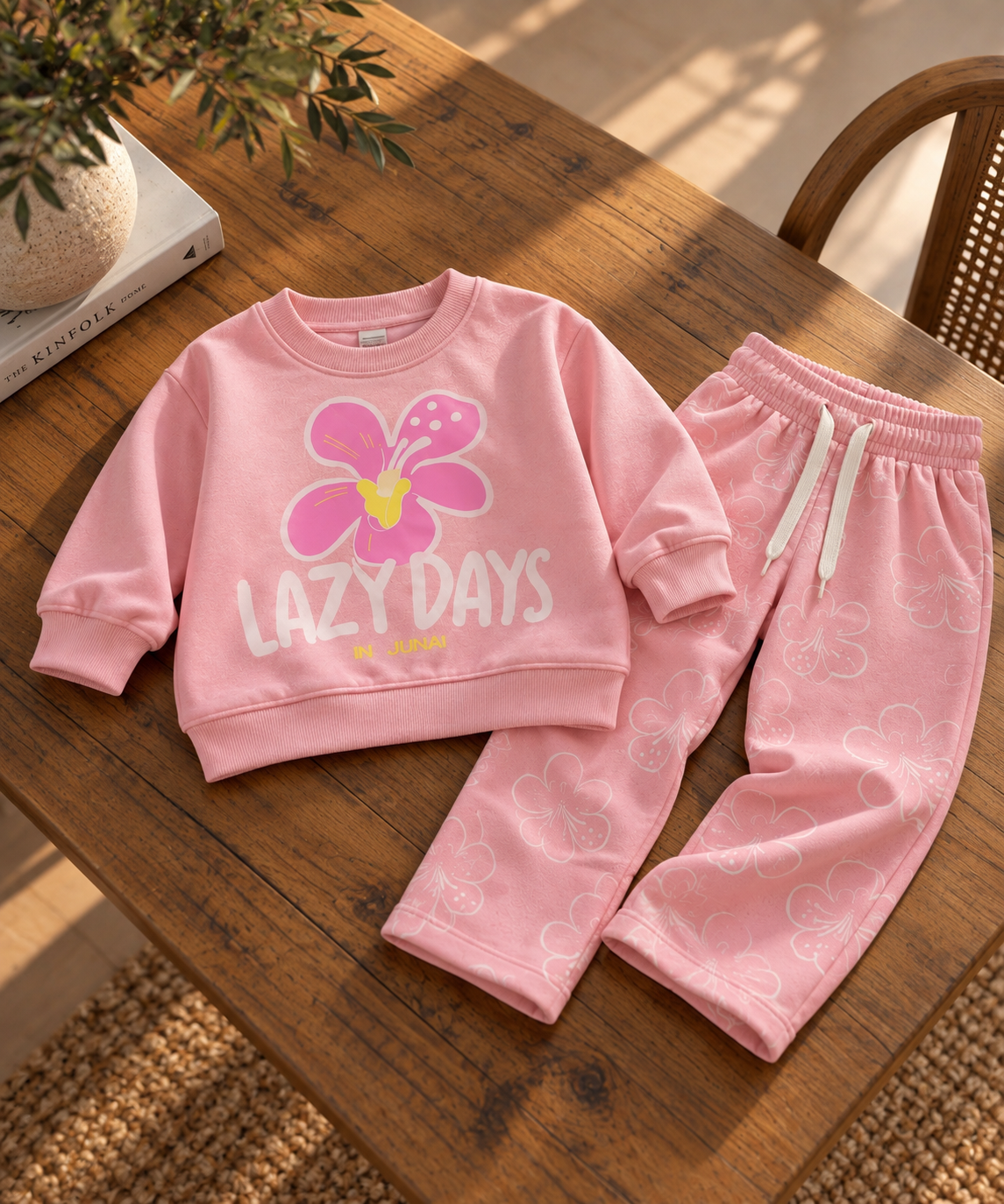 Kız Çocuk Lazy Days Çiçek Baskılı Pembe Takım