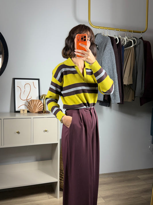 Kadın Mürdüm Twill Palazzo Pantolon