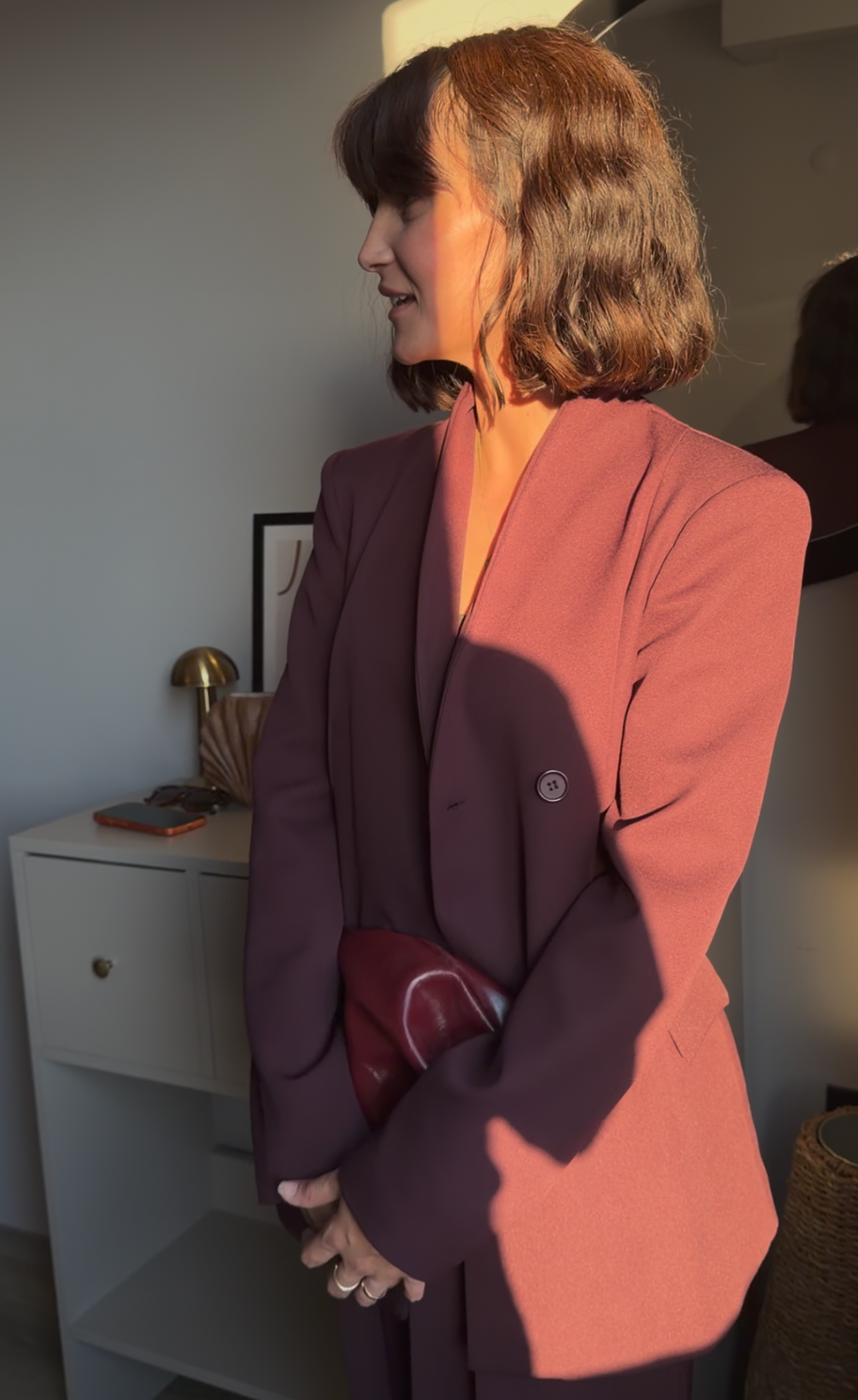 Kadın Mürdüm Kruvaze Blazer Çımalı Ceket