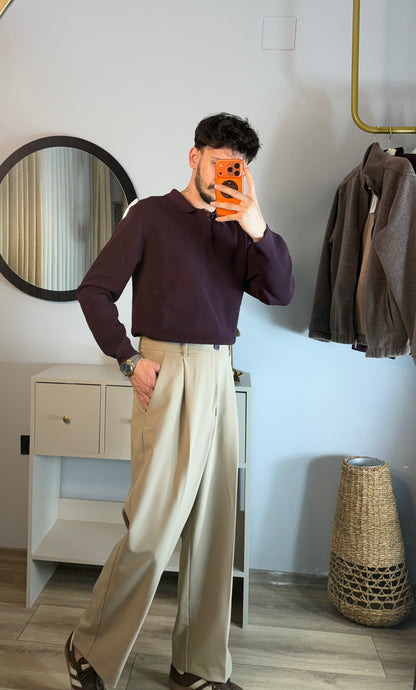 Erkek Mürdüm Polo Yaka Triko