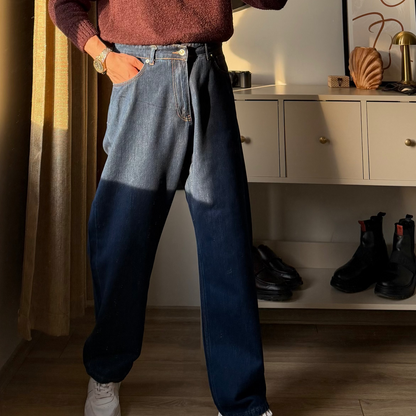 Geniş Kesim Lacivert Denim Pantolon
