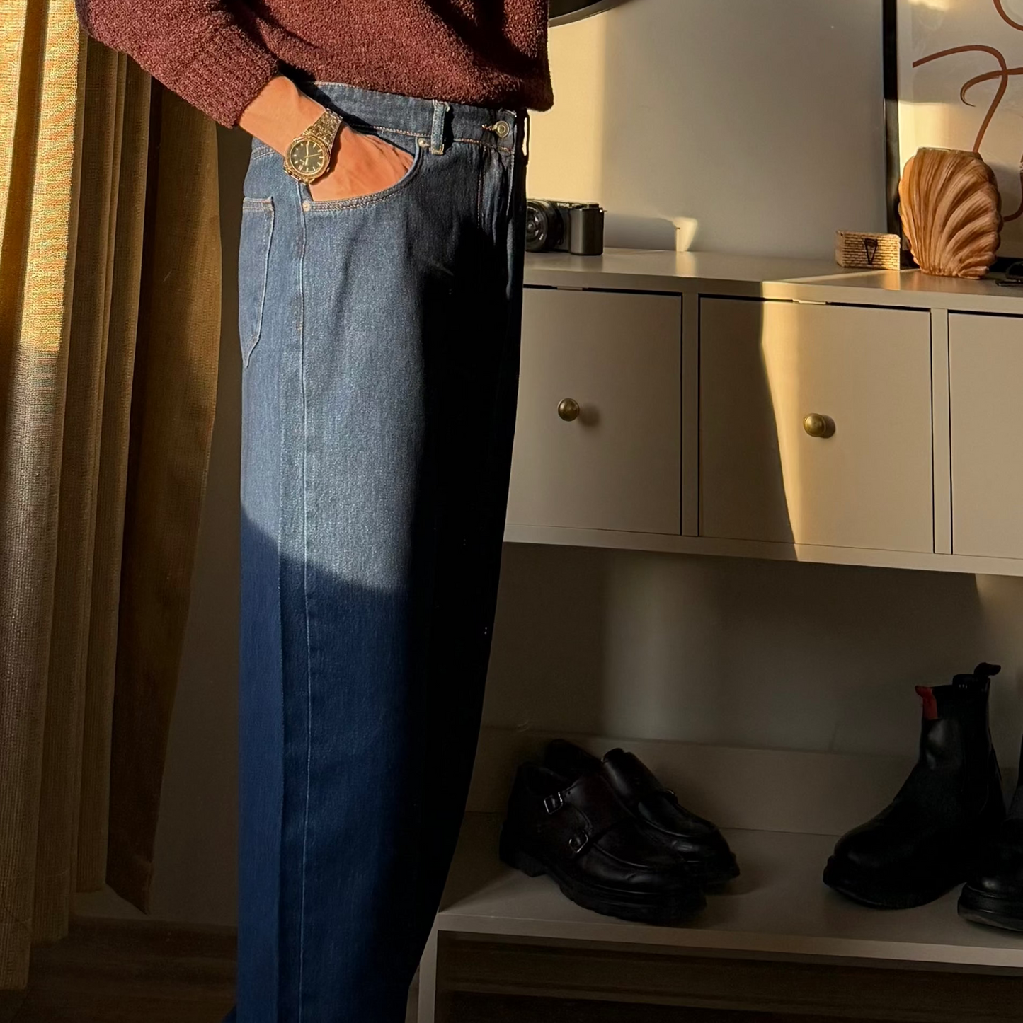 Geniş Kesim Lacivert Denim Pantolon