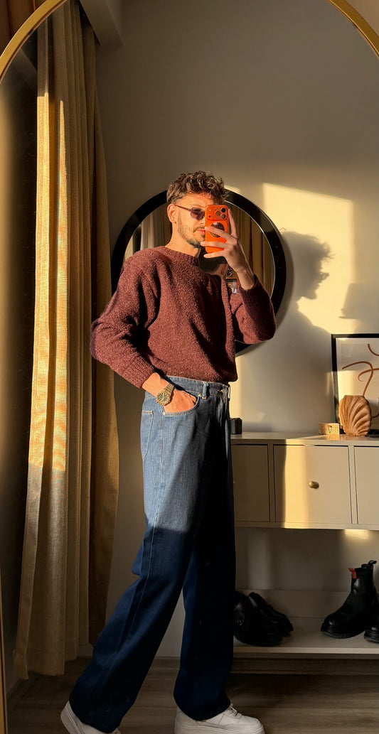 Geniş Kesim Lacivert Denim Pantolon