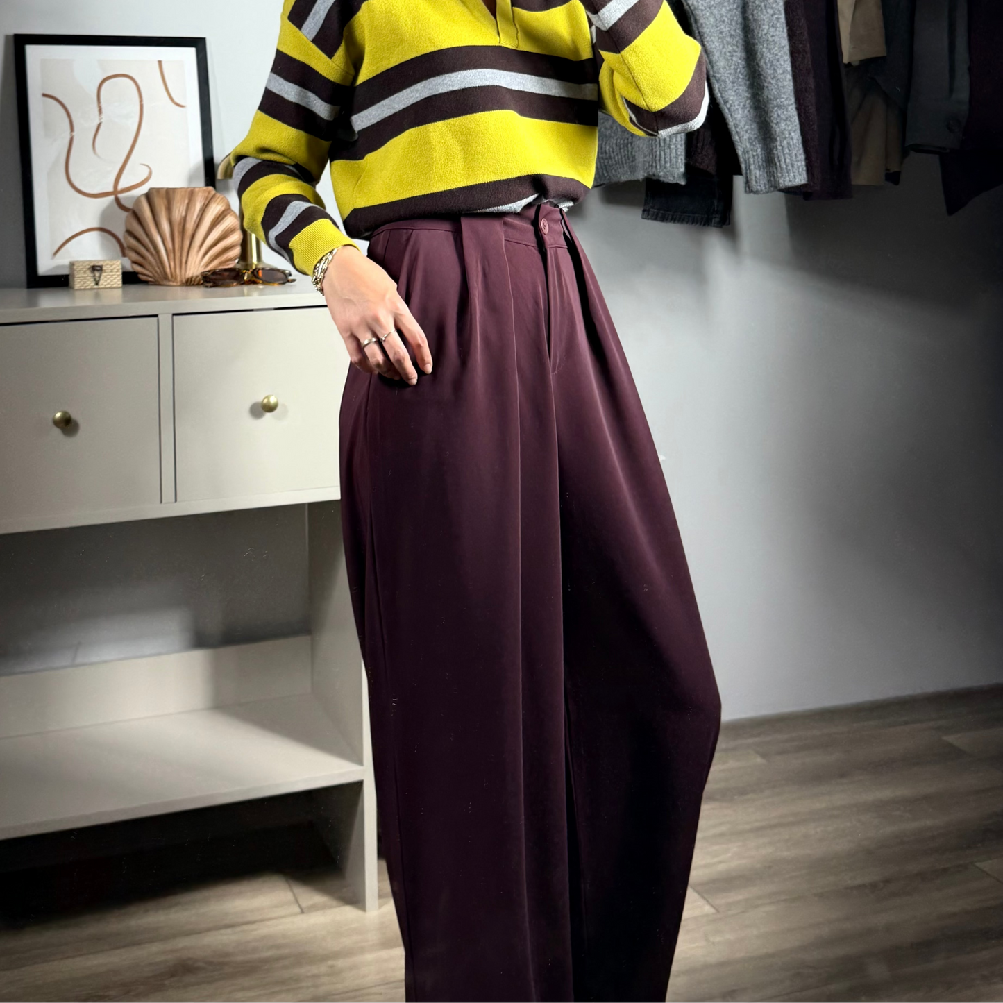 Kadın Mürdüm Twill Palazzo Pantolon