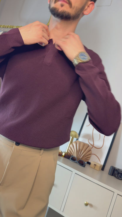 Erkek Mürdüm Polo Yaka Triko