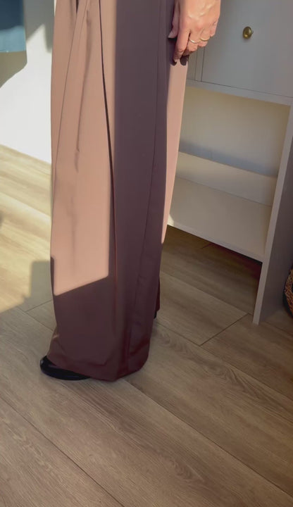 Kadın Kahverengi Pileli Kesim Pantolon