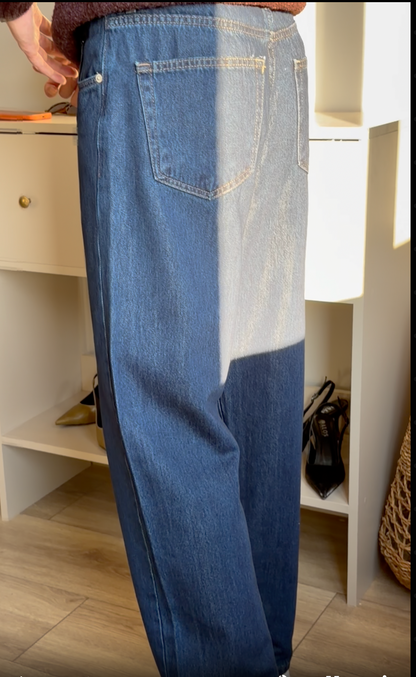Geniş Kesim Lacivert Denim Pantolon